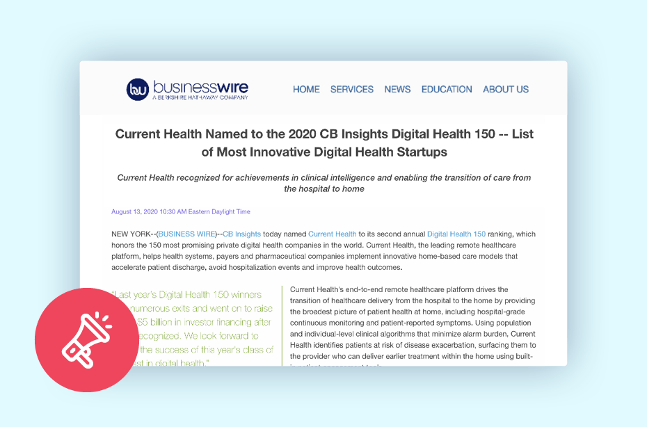 Current Health Named to 2020 CB Insights Digital Health 150